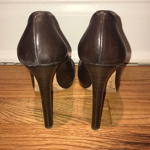 JIMMY CHOO Shoes Brown Heels Leather Peep Toe Pumps Size  Dark Brown Leather Peeptoe Jimmy Choo heels