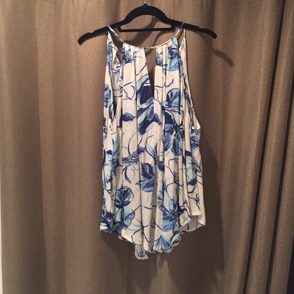Blue and white floral blouse