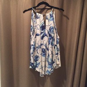 Blue and white floral blouse