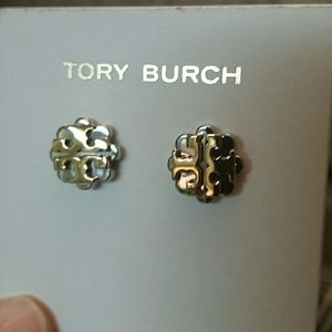 Tory Burch Two Tone Logo Flower Stud
