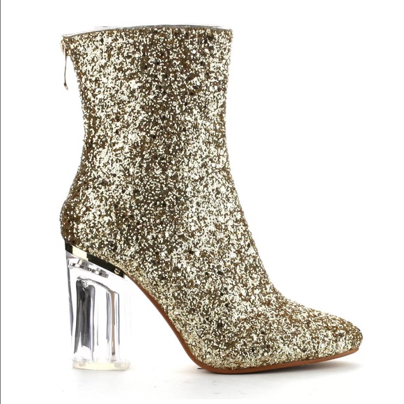 Metallic Glitter Ankle Booties Clear Glass Heel - Picture 2 of 7
