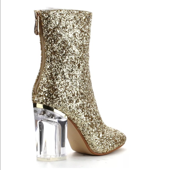 Metallic Glitter Ankle Booties Clear Glass Heel - Picture 3 of 7