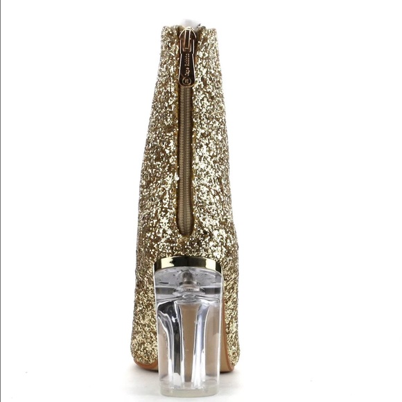 Metallic Glitter Ankle Booties Clear Glass Heel - Picture 4 of 7