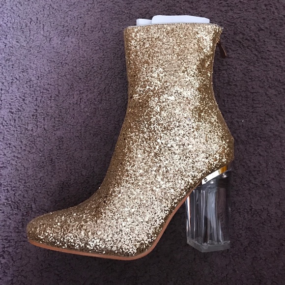 Metallic Glitter Ankle Booties Clear Glass Heel - Picture 5 of 7