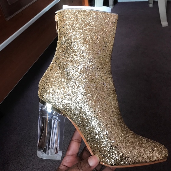 Metallic Glitter Ankle Booties Clear Glass Heel - Picture 7 of 7