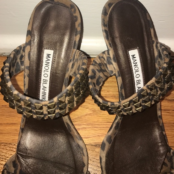 Cheetah with Metal Studs Slip on Manolo Blahniks - Picture 2 of 4