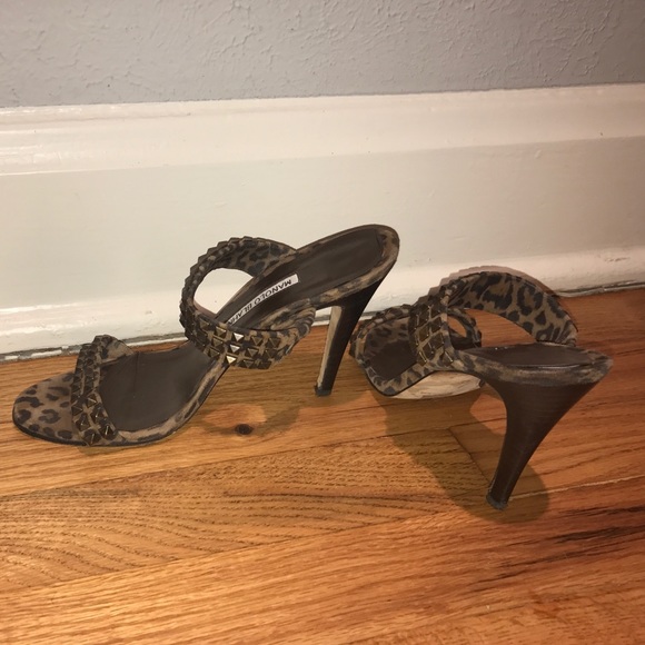 Cheetah with Metal Studs Slip on Manolo Blahniks - Picture 3 of 4