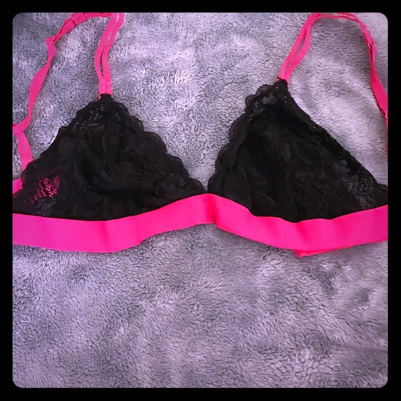 PINK SEXY BLACK AND PINK LACE BRA