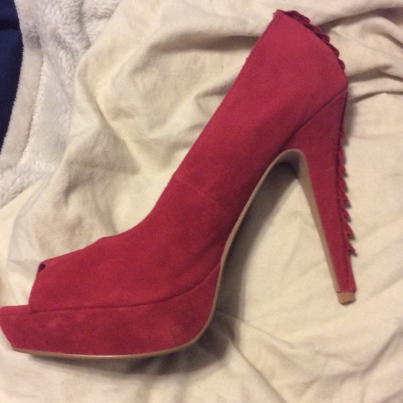 NIB red suede platform heel