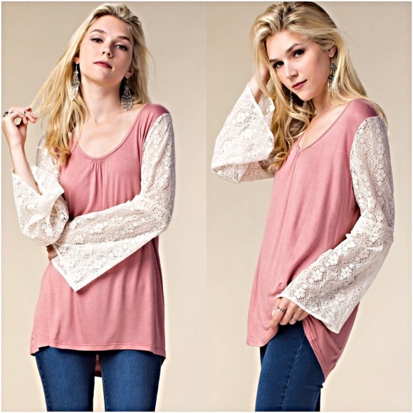 💥HOTSALE💥Blush Lace Bell Relaxed Tunic  sold - Picture 2 of 3