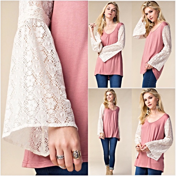 💥HOTSALE💥Blush Lace Bell Relaxed Tunic  sold - Picture 3 of 3