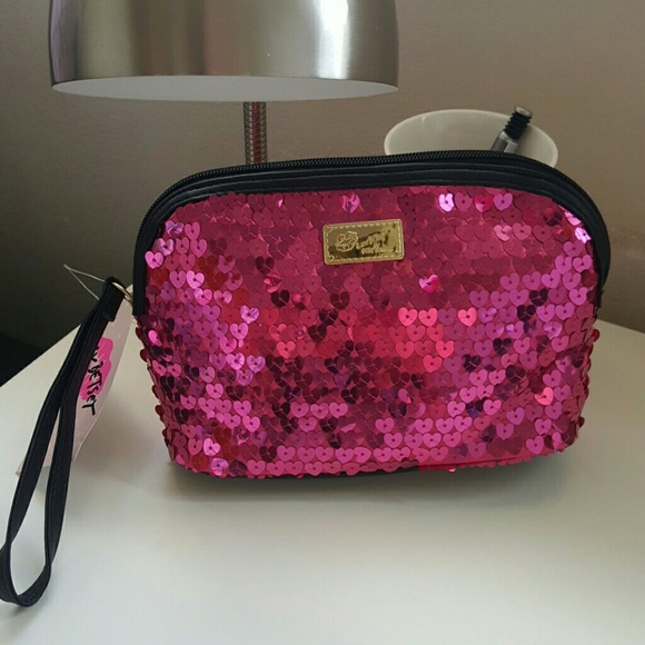 Betsey Johnson pink sequin cosmetic bag