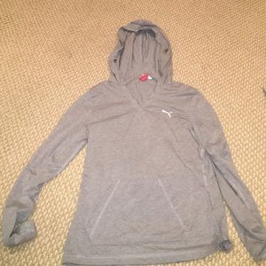 Gray puma long sleeve hooded workout top