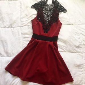 red and black lace dress