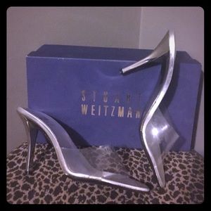 Stuart Weitzman Lucite Strap Silver Heels