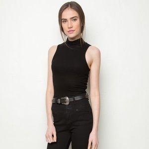 Ribbed Black Mock Turtleneck Tank Top