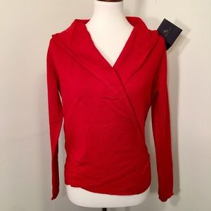 Red hooded cash-wool cardigan, S/M