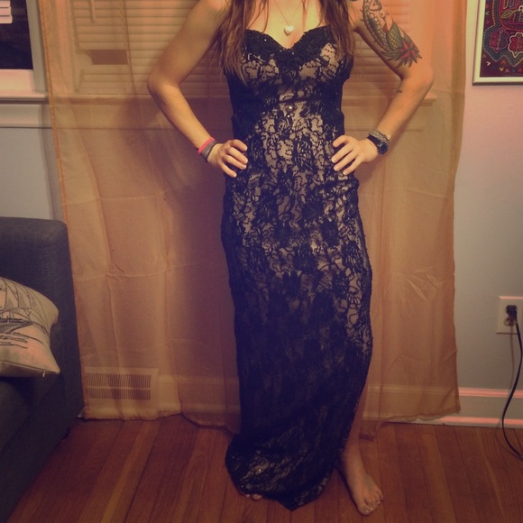 Strapless Sparkly Lace Maxi with Side Split