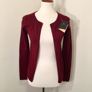 Maroon cash-wool cardigan with buttons, S/M