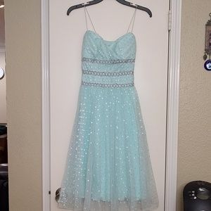 Blue and silver polka dot flowy dress