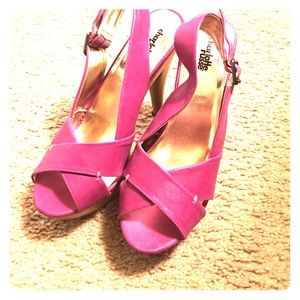 Plum colored peep toe stilettos