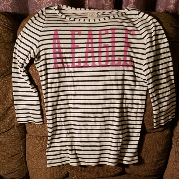 ♡ American eagle striped long logo 3/4 tee