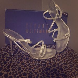 Stuart Weitzman Strappy Silver Crystal Heels