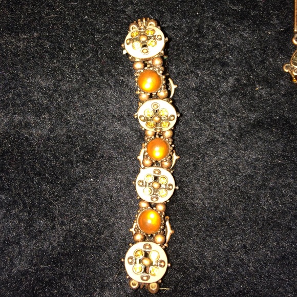 Copper and bead choker earrings and bracelet set ☃ - Picture 2 of 4