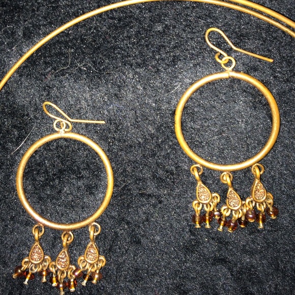 Copper and bead choker earrings and bracelet set ☃ - Picture 4 of 4