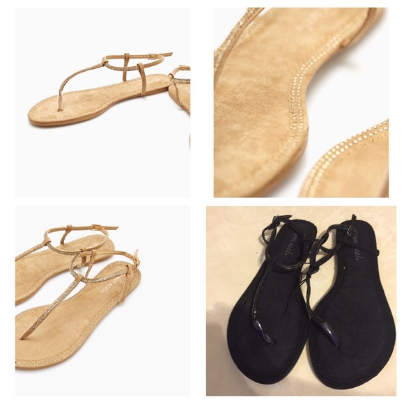 (Black) Skinny Rhinestone T-Strap Sandal - Picture 2 of 4