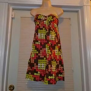 Strapless multicolor polka dot dress
