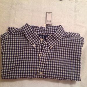 Blue and White Short Sleeve Button Down. 3XB.