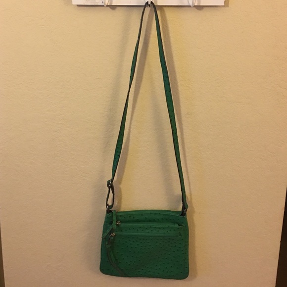 Green Ostrich Print over-the-shoulder Bag