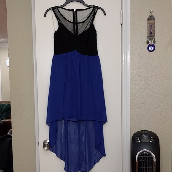 Black and blue hi-low dress
