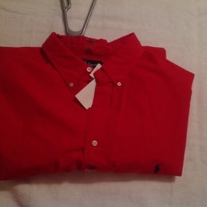 Red Button Down Casual Short Sleeve Shirt. 3XLT.