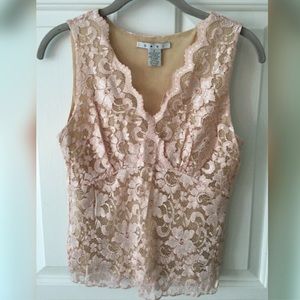 Lace Overlay Nude V-Neck Tank Top