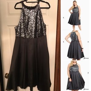 Special Occasion Sequin & Satin Halter Dress