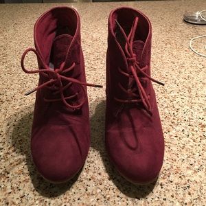 Maroon suede lace up ankle booties