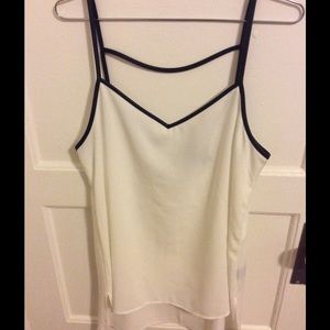 White Tank w Black Pleather Trim