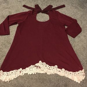 Maroon Blouse with Lace Bottom Detail