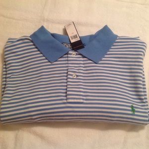 Blue White Shirt Sleeve Polo. 3XLT.