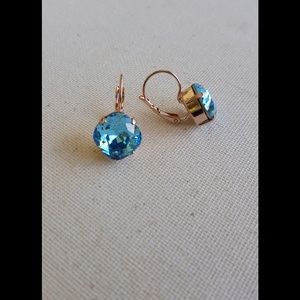 Aquamarine Swarovski Crystal Earrings / Rose Gold
