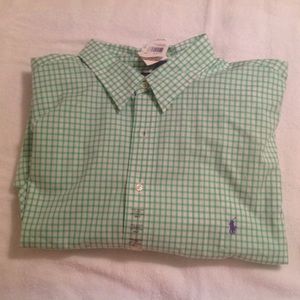 Green and White Long Sleeve Button Down. 3XLT.