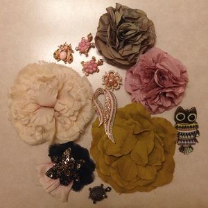 Assortment of brooches, some double as hair pins