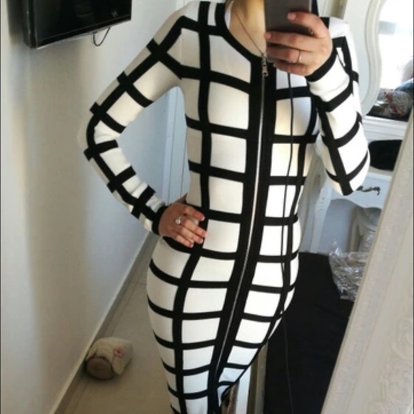 front zipper bodycon bandage evening party dress - Picture 2 of 4