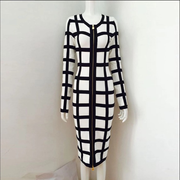 front zipper bodycon bandage evening party dress - Picture 4 of 4