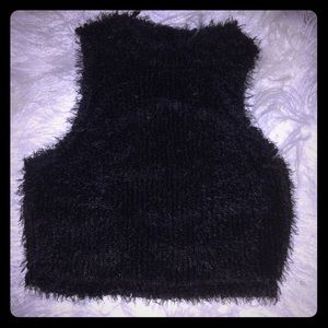 Fuzzy open back crop top