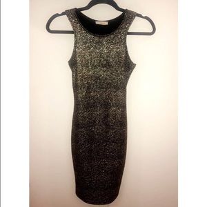 Diosa brand black and gold fitted dress.