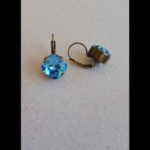 Aquamarine Swarovski Crystal Earrings/ Brass