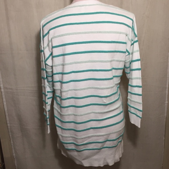 Talbots Terry Sweater White with Green stripes Size S - Picture 2 of 3